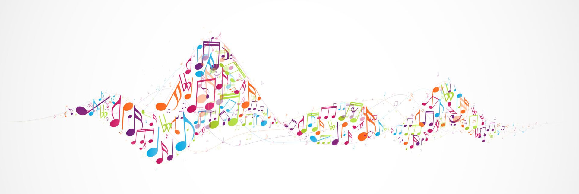 A white background with colorful musical notes on it.